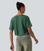T-shirt casual ample chiné henley manches courtes