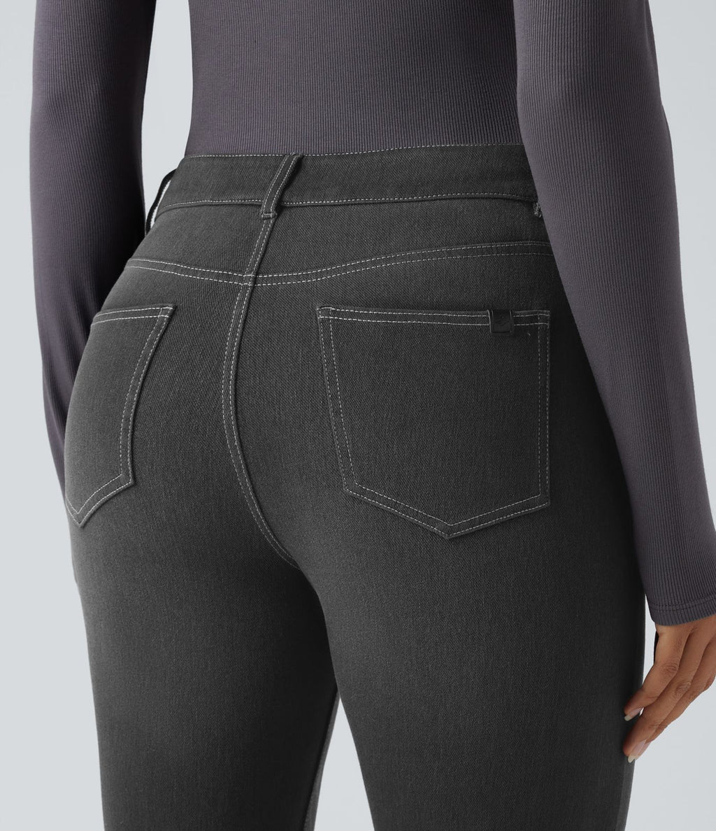 Jean bootcut délavé Halara Flex™ taille basse avec bouton, fermeture éclair et poches multiples