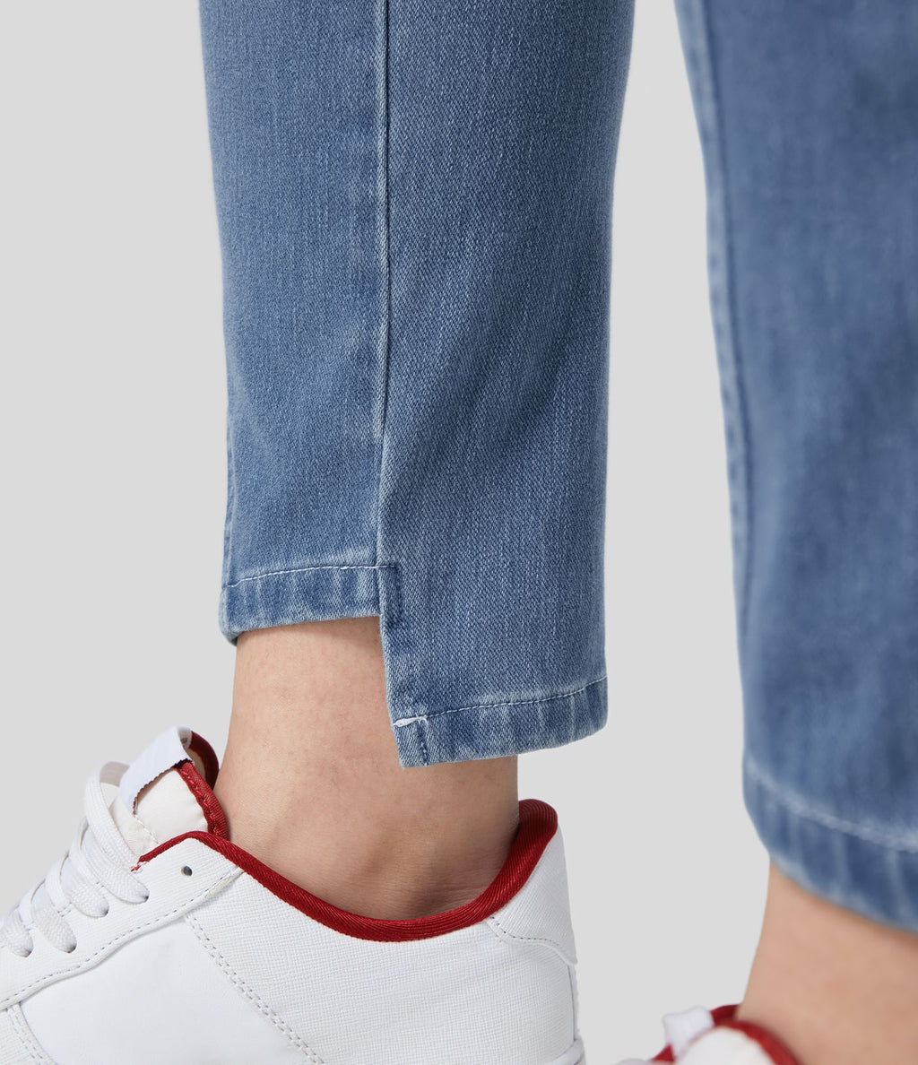 Halara Flex™ Jean Skinny Grande Taille Casual en Tricot Extensible Taille Mi-Haute avec Bouton et Fermeture Éclair et Plusieurs Poches