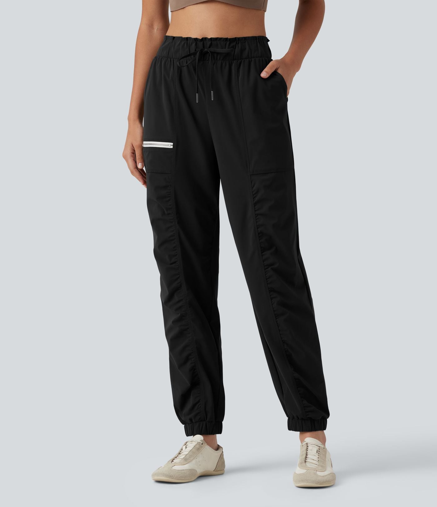Jogging de course fuselé froncé taille mi-haute à cordon de serrage, séchage rapide, à effet frais InstantCool, avec poches, protection solaire UPF40+