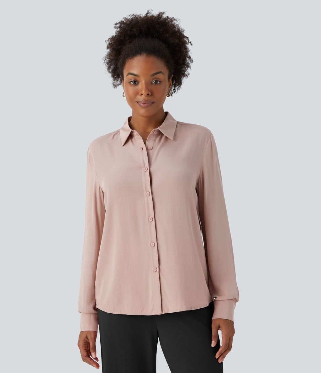 Chemise de travail à col, boutons, manches longues et plis