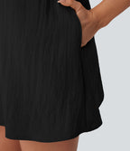 Robe courte aspect lin décolletée en V pour les vacances, à bretelles réglables, dos nu avec lien à nouer et poches latérales