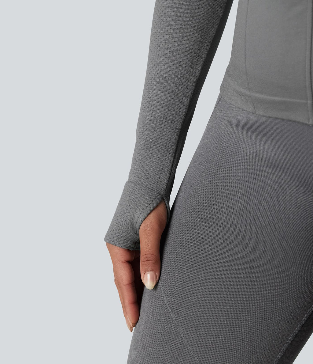Veste de yoga Seamless Flow à fermeture éclair, manches longues et trous pour les pouces