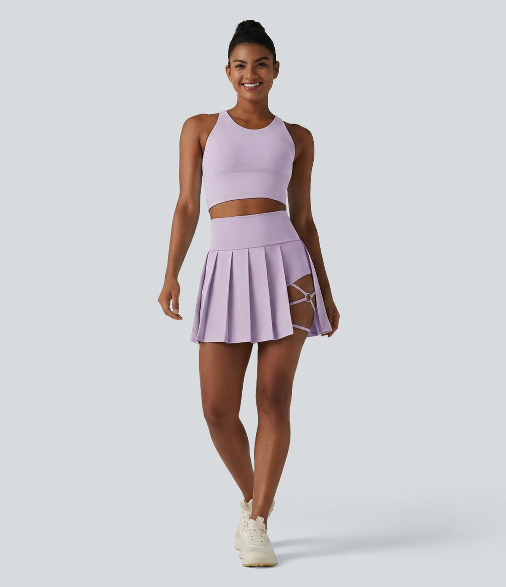 Jupe de danse courte plissée 2-en-1 Breezeful™ taille haute séchage rapide avec ourlet asymétrique et poches – Version longue