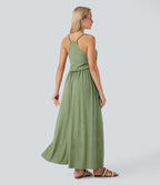 Robe longue fluide type nuisette à bretelles ajustables avec poches
