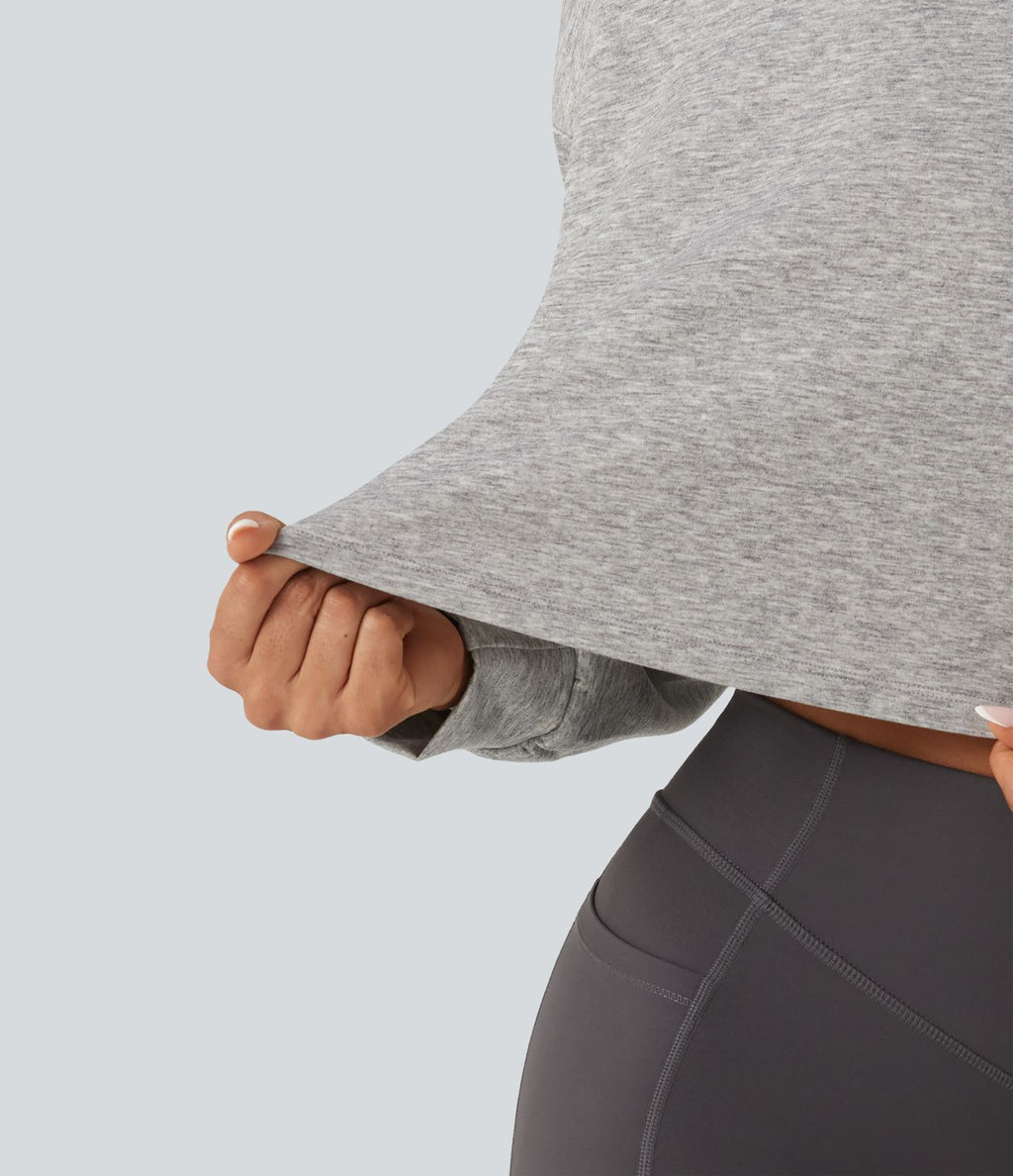 Sweat crop top col montant avec manches longues et coupe décontractée