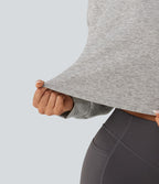 Sweat crop top col montant avec manches longues et coupe décontractée