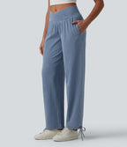 Halara Flex™ Jogging décontracté en denim taille mi-haute croisé avec cordon de serrage et poches