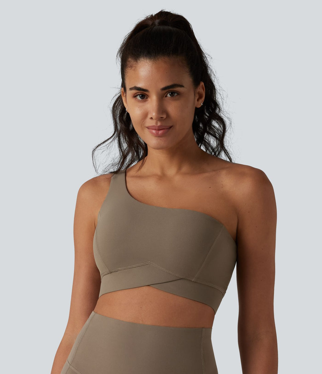 Halara UltraSculpt™ Brassière de sport et yoga à maintien léger, asymétrique une épaule, ourlet croisé avec soutien-gorge intégré