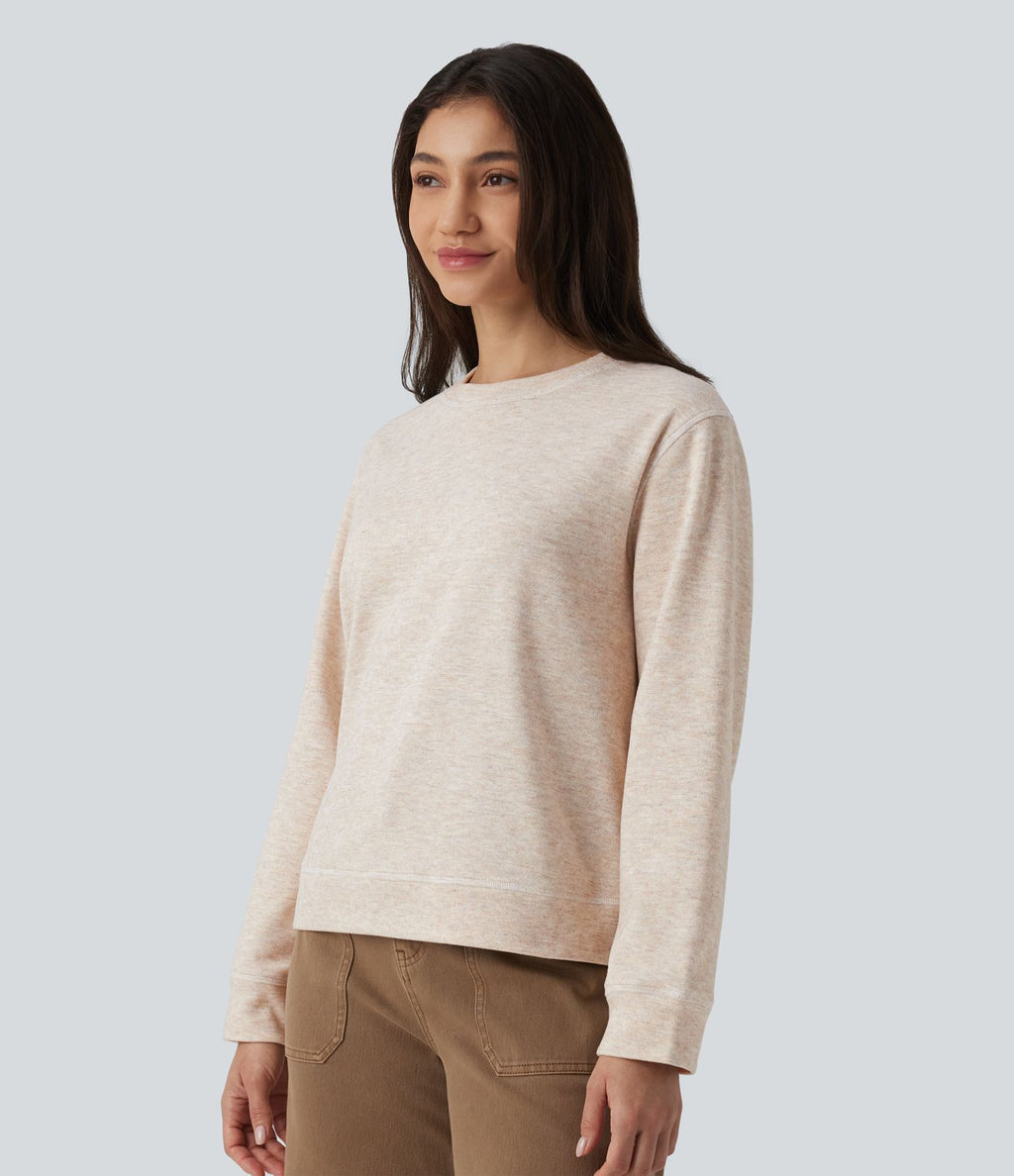 Sweat-shirt casual chiné col rond à manches longues avec surpiqûres