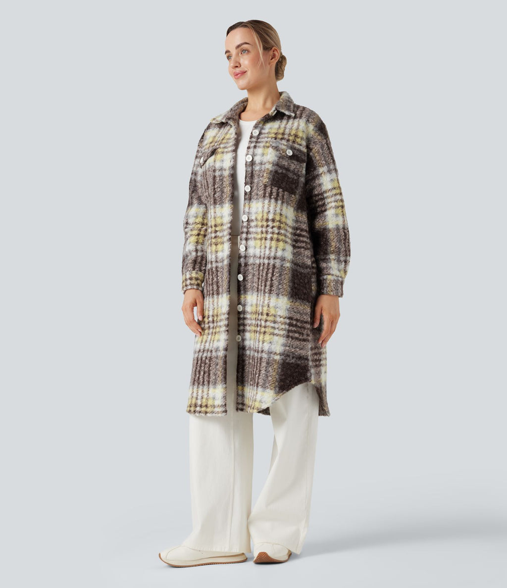 Veste sherpa longue manches longues carreaux avec poches