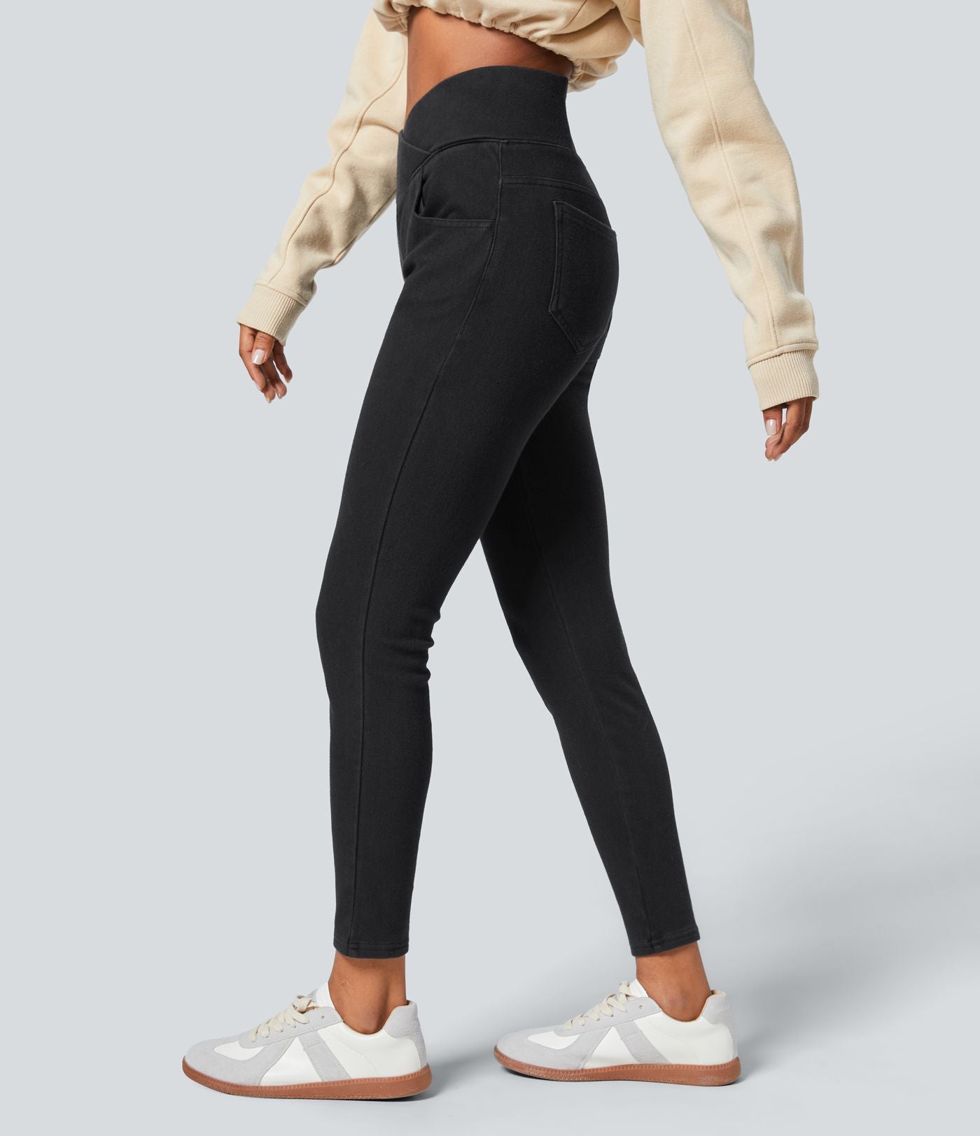 Halara Flex™ Denim Heat Legging casual 7/8 taille haute croisée avec poches