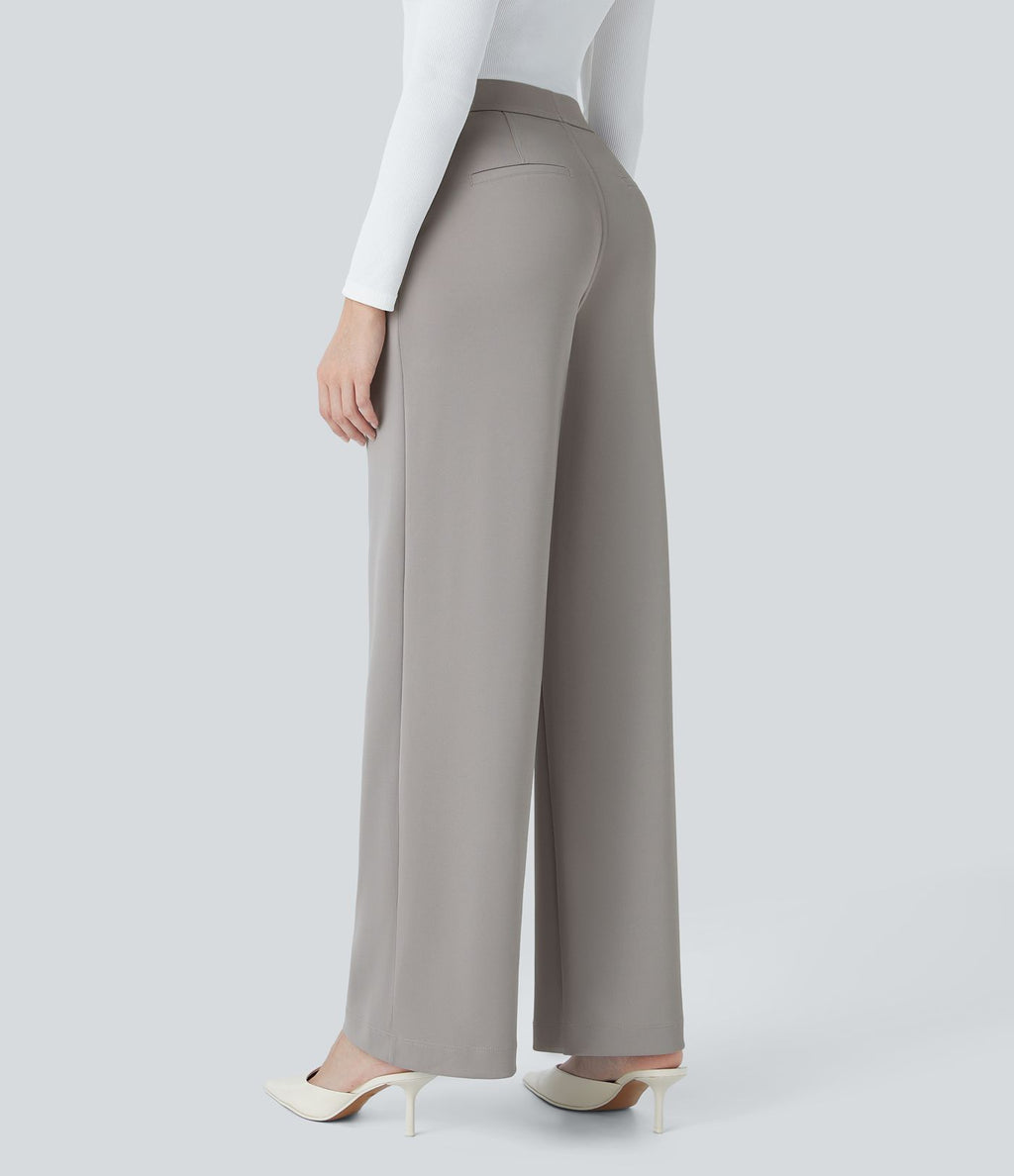 Halara Flex™ Pantalon Tailleur Droit à Taille Haute avec Pli Poches Latérales en Crêpe