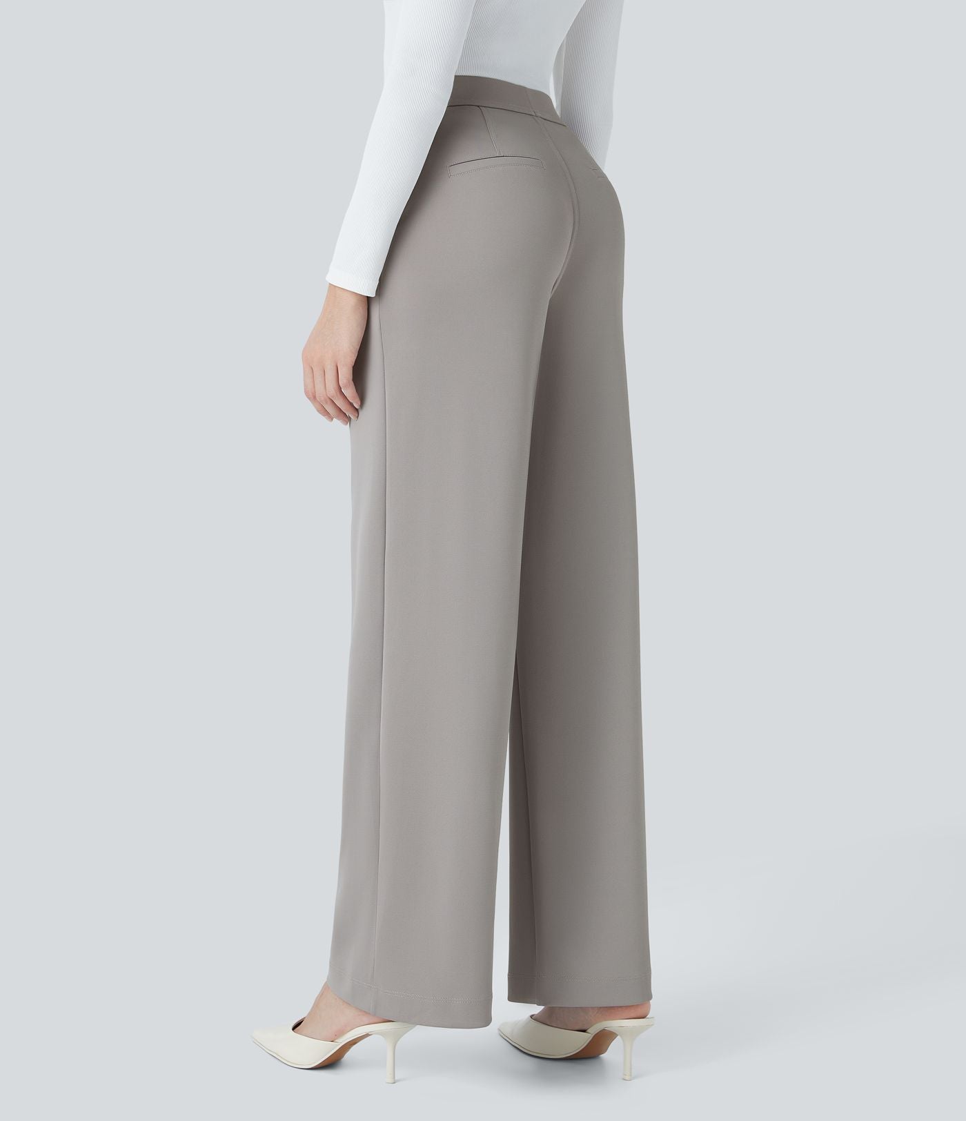 Halara Flex™ Pantalon Tailleur Droit à Taille Haute avec Pli Poches Latérales en Crêpe