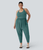 Combinaison sarouel dos nu torsadée grande taille avec poche latérale - Édition facile à enfiler