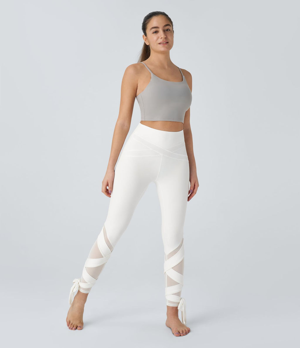 Softlyzero™ Legging Taille Haute Empiècement en Maille Contrastante Lacets Croisés Longueur 7/8