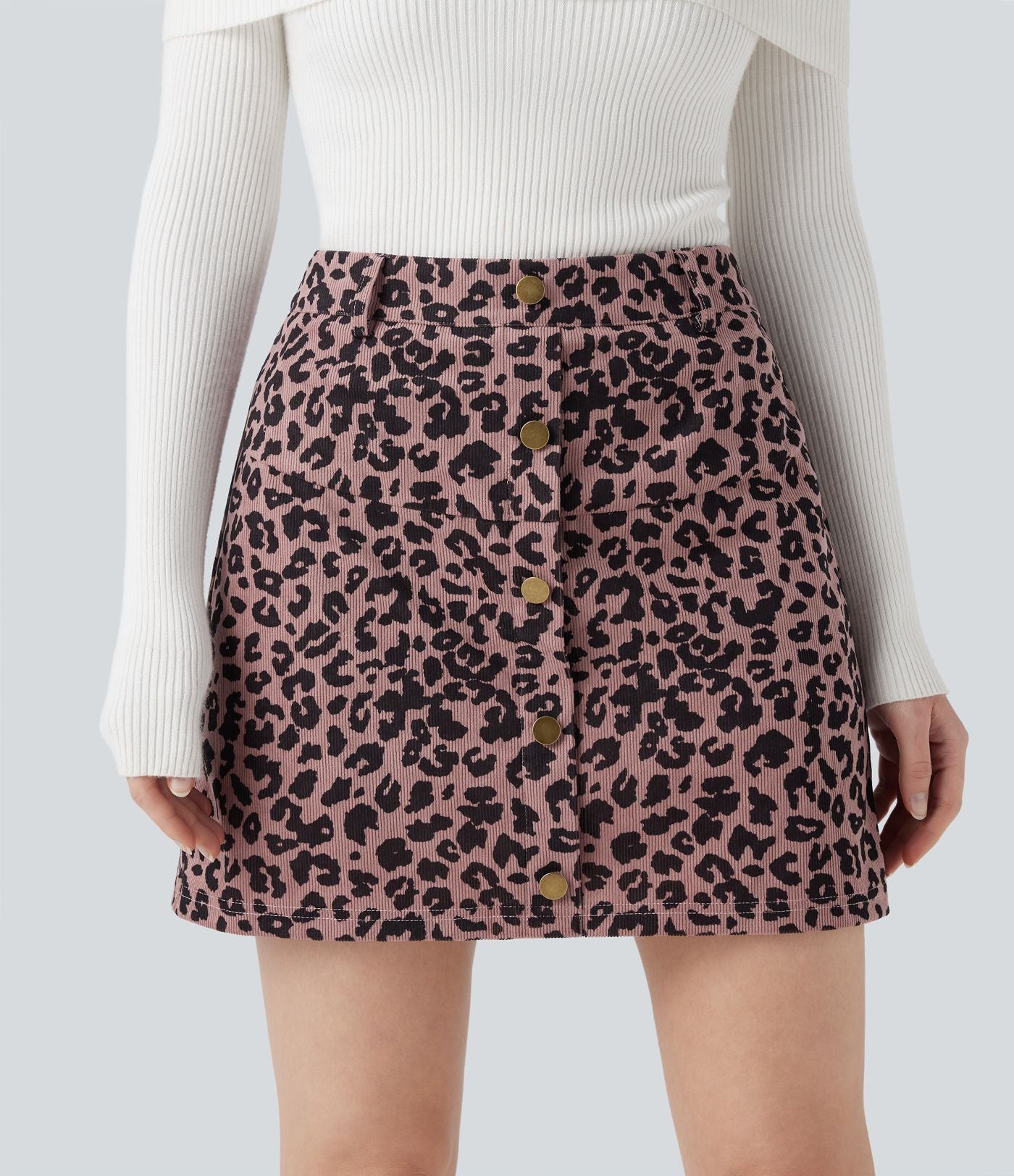 Jupe mini décontractée 2-en-1 taille haute imprimé léopard avec poche