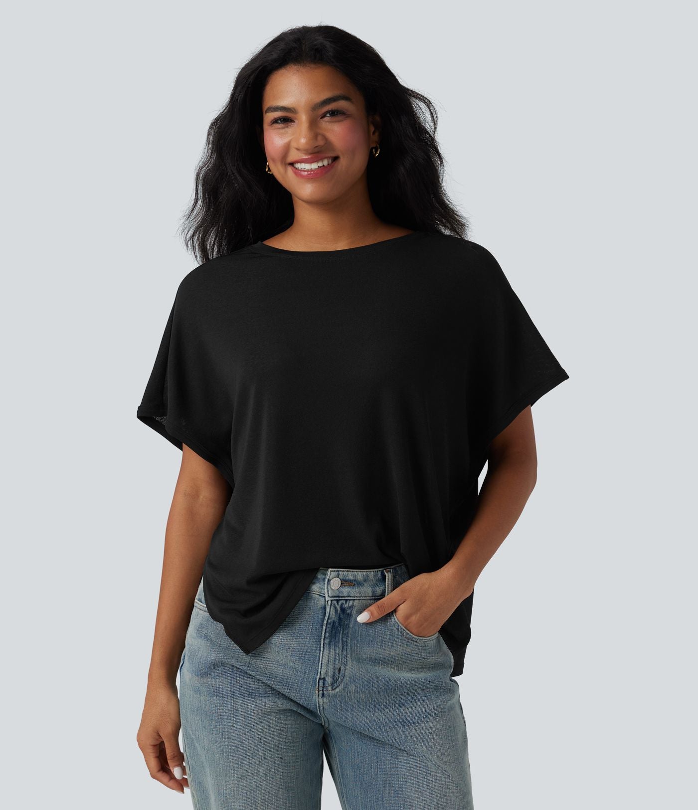 T-shirt col rond manches chauve-souris coupe décontractée