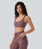 Brassière de sport yoga soutien léger col U à découpes rayé bonnets A-C