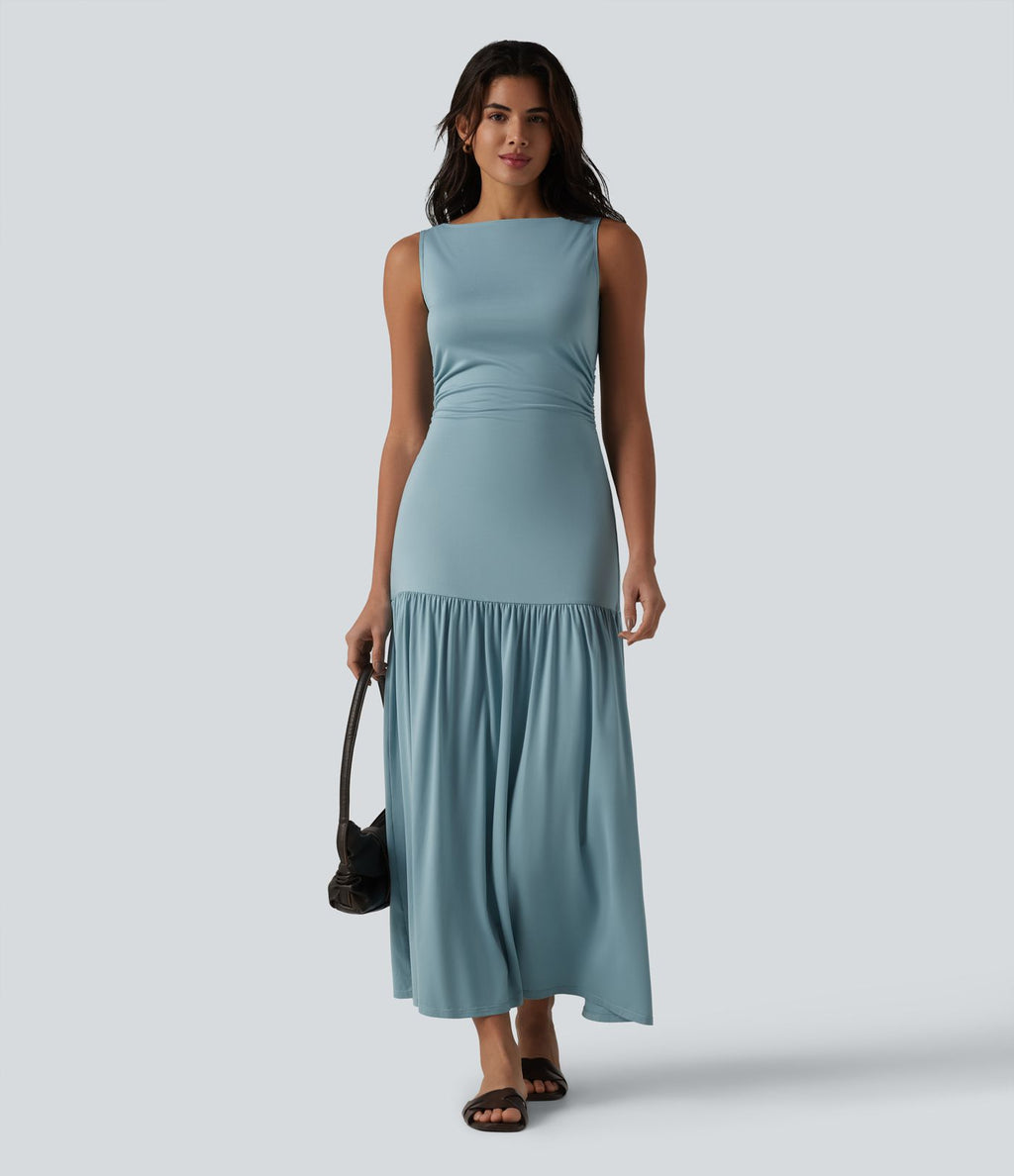 Robe longue fluide sans manches, coupe moulante, style casual