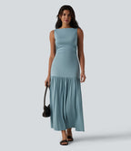 Robe longue fluide sans manches, coupe moulante, style casual