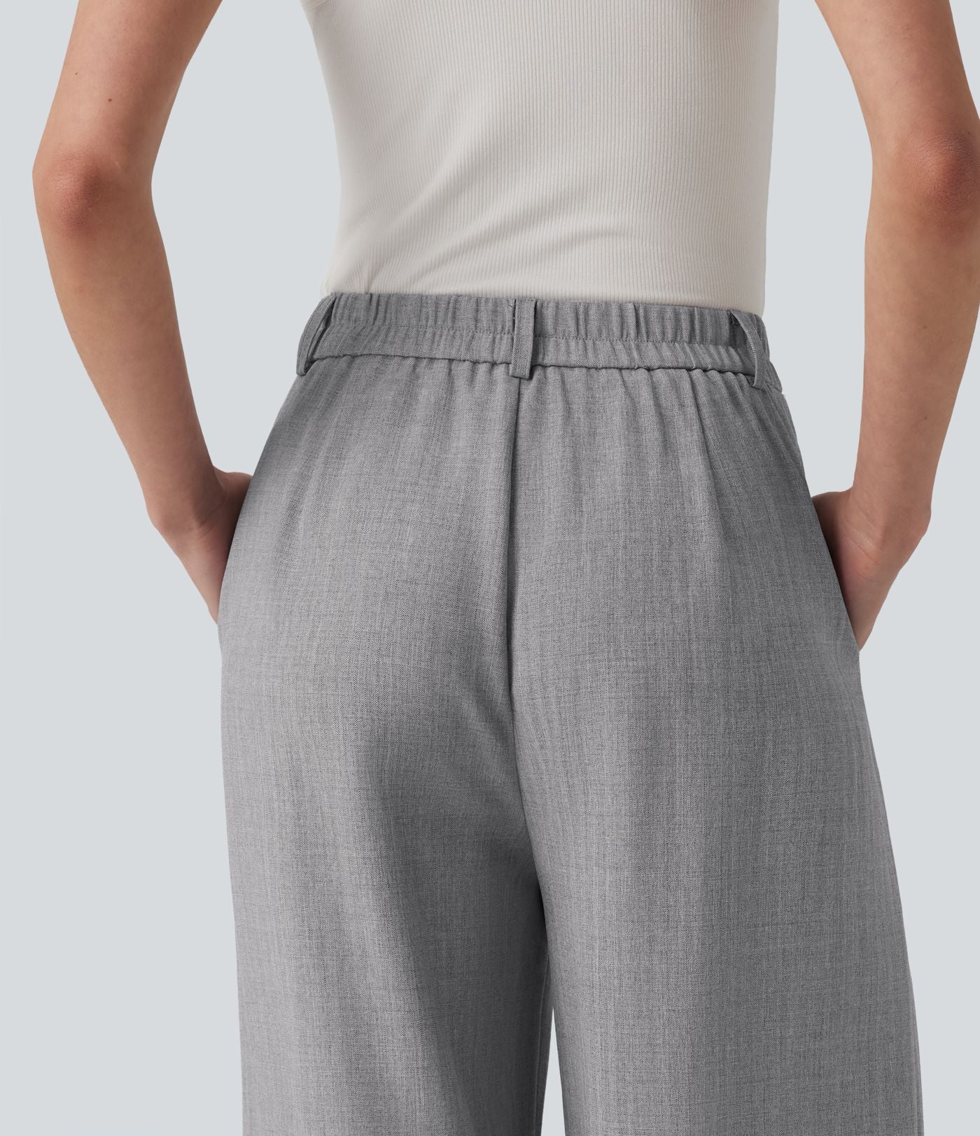 Pantalon tailleur droit taille haute aspect lin avec poches