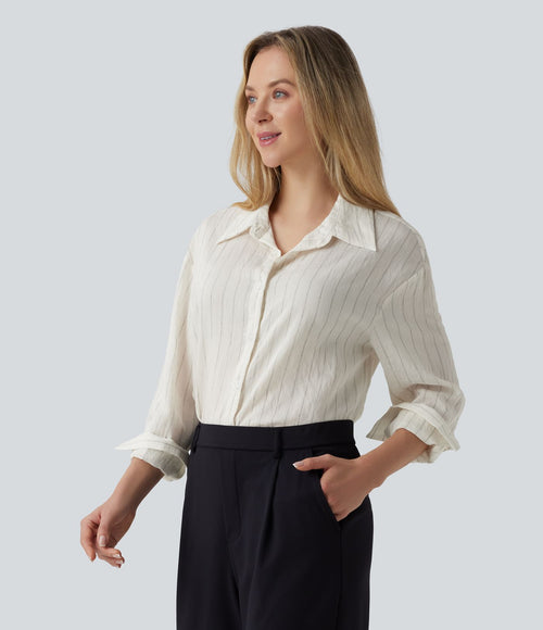 Chemise tailleur à manches longues à rayures mélange lin