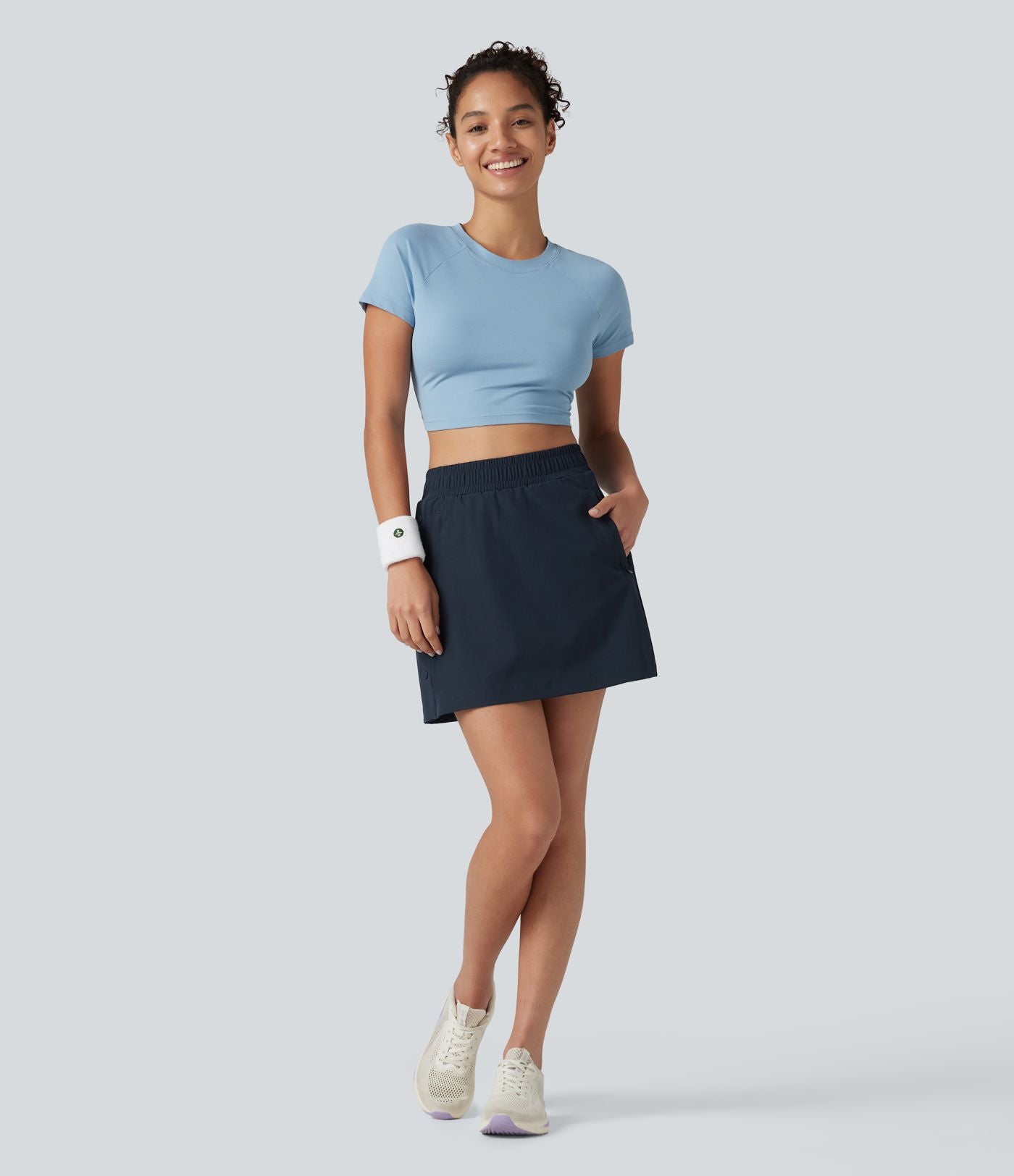 Jupe mini trapèze 2-en-1 taille haute avec boutons-pression et poches pour la randonnée