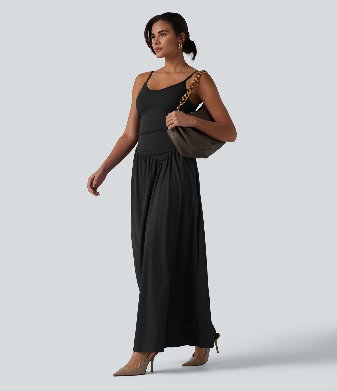 Robe nuisette maxi fluide Breezeful™ à séchage rapide dos nu avec bretelles ajustables, fronces et brassière intégrée - Demoiselle d'honneur et invitée de mariage