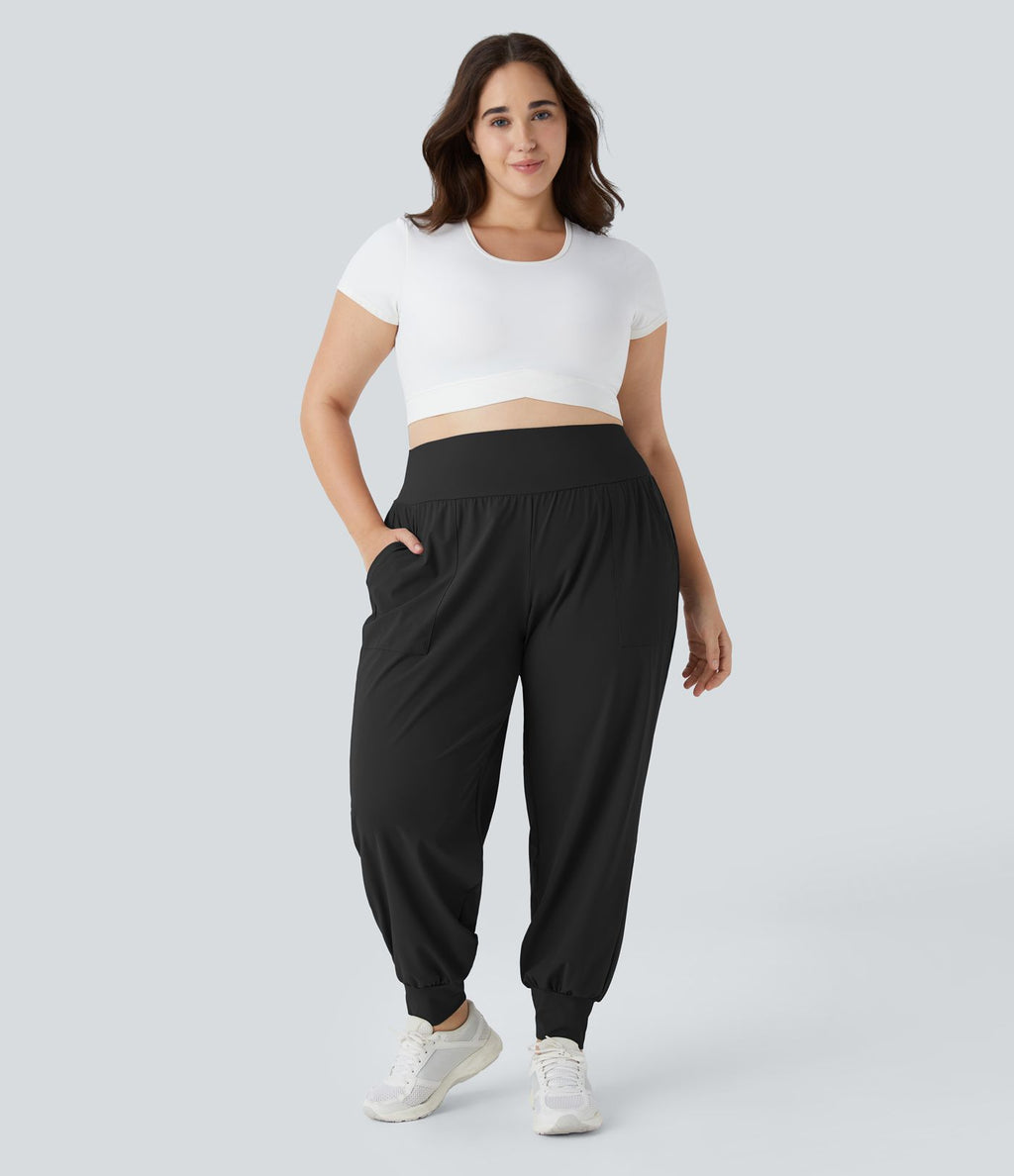 Jogging Yoga Grande Taille Taille Haute avec Poches Latérales Unies