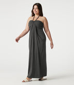 Robe maxi grande taille col halter dos nu avec lien au dos et poches