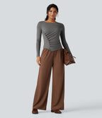 T-shirt tailleur col rond ourlet asymétrique manches longues