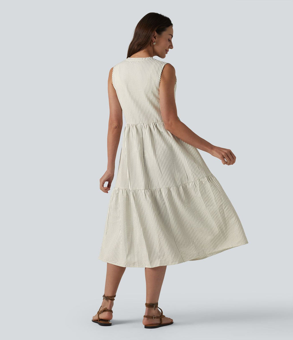 Robe midi rayée sans manches col V avec soutien-gorge intégré