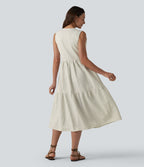 Robe midi rayée sans manches col V avec soutien-gorge intégré
