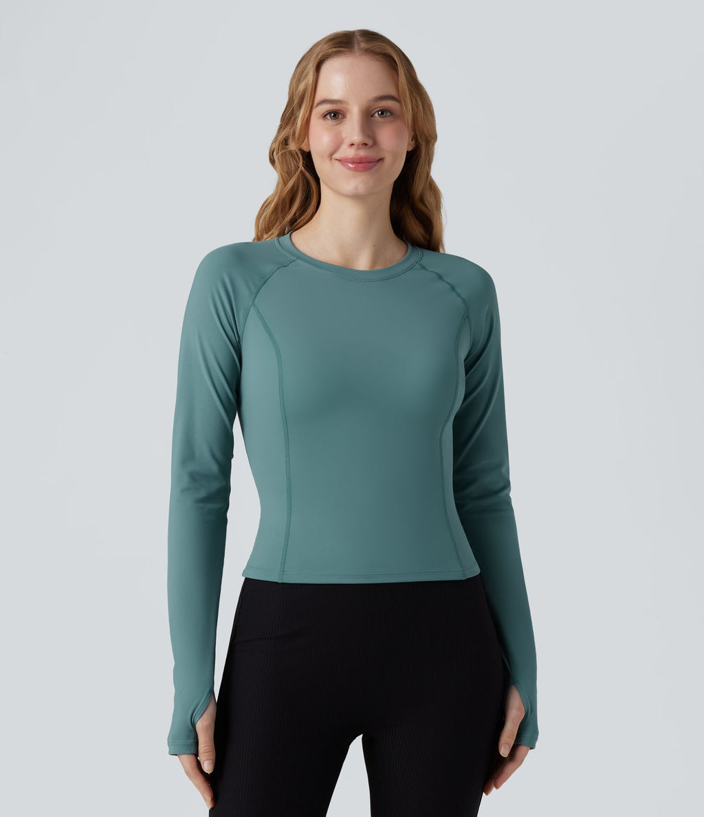 Haut de sport yoga SoftlyZero™ Airy col rond mesh contrastant effet frais InstantCool manches longues avec passe-pouces, protection solaire UPF50+