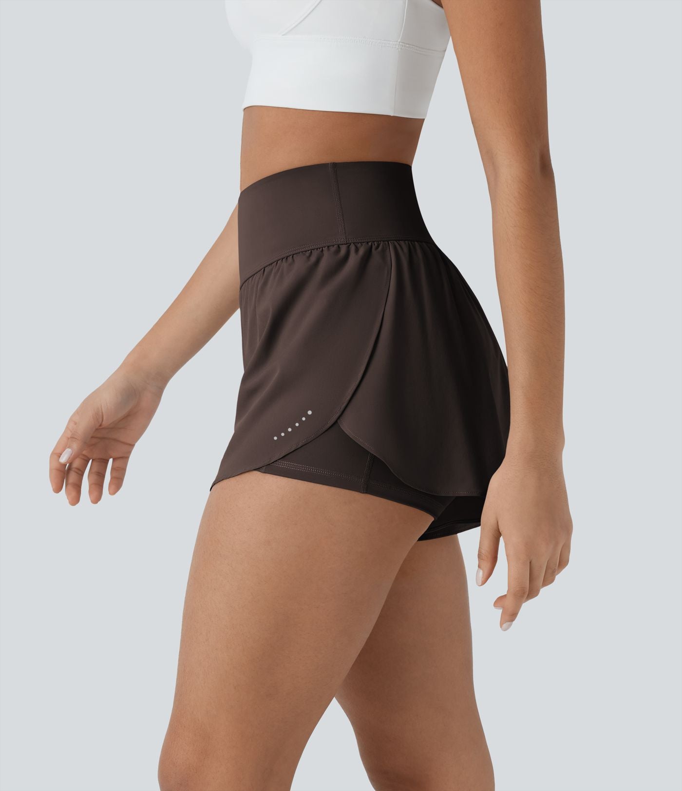 Softlyzero™ QuickDry Short de course à pied 2-en-1 taille haute à ourlet croisé avec pois réfléchissants et poches latérales