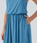 Robe longue fluide type nuisette à bretelles ajustables avec poches