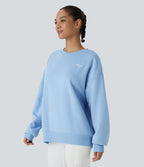 Sweat-shirt décontracté Halara oversize en polaire avec lettrage brodé et bords côtelés contrastés