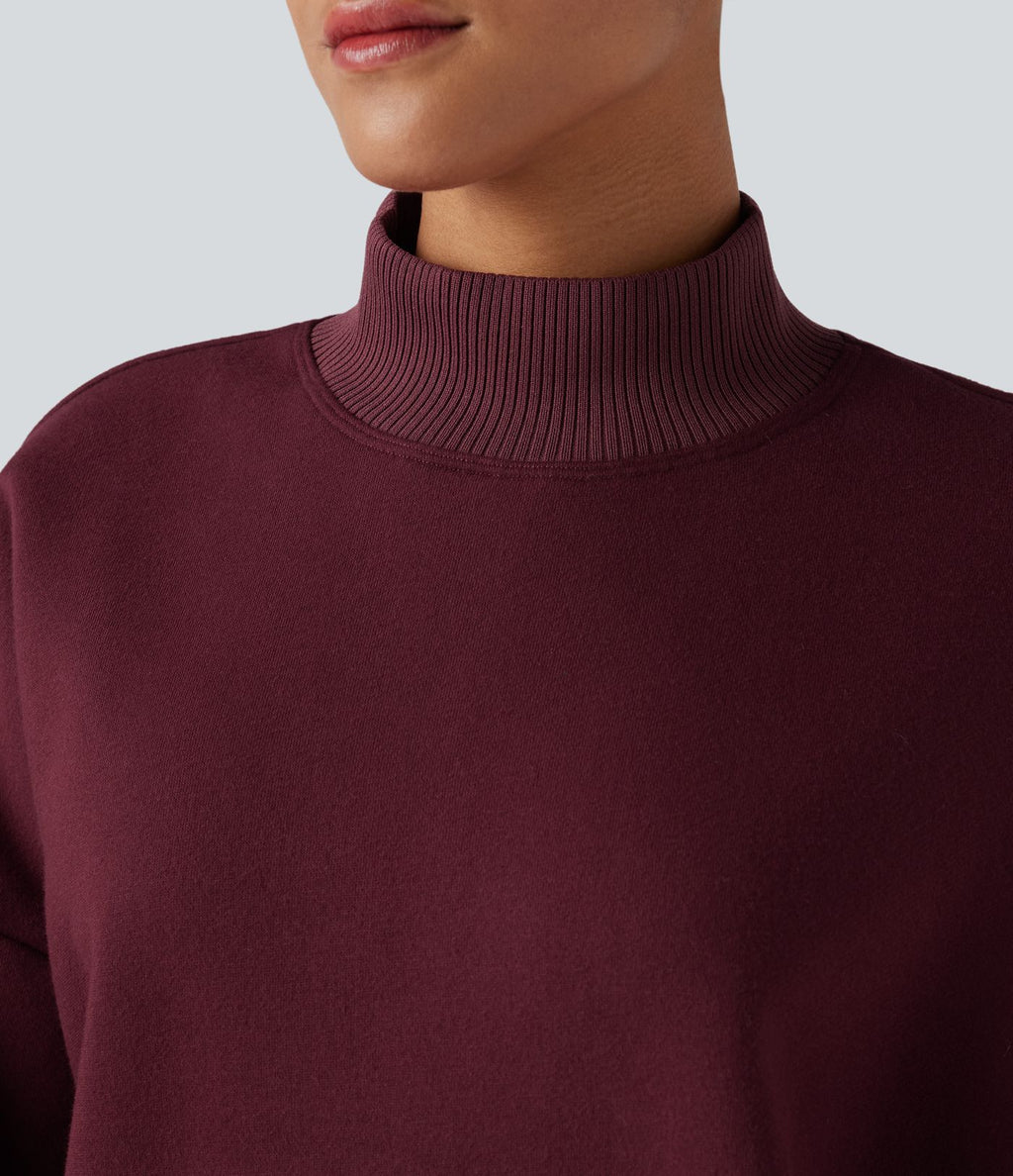 Sweat-shirt en coton polaire col montant coupe décontractée avec poches
