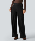 Pantalon décontracté droit en velours côtelé, taille haute, avec poches