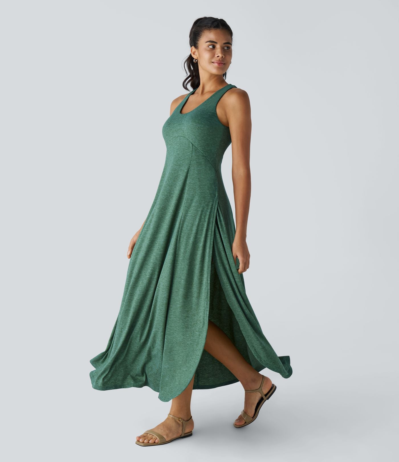 Robe Casual Débardeur Longue Fluide Fendue Dos Nu à Col en U
