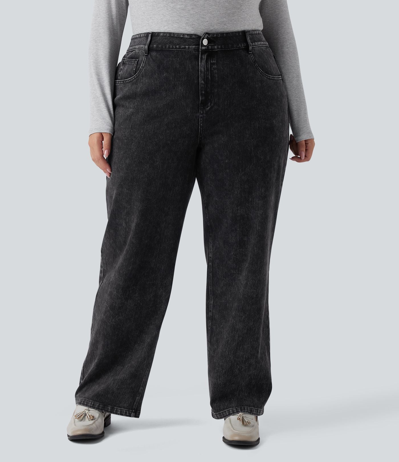 Halara Flex™ Jean casual grande taille jambe droite taille haute avec poches