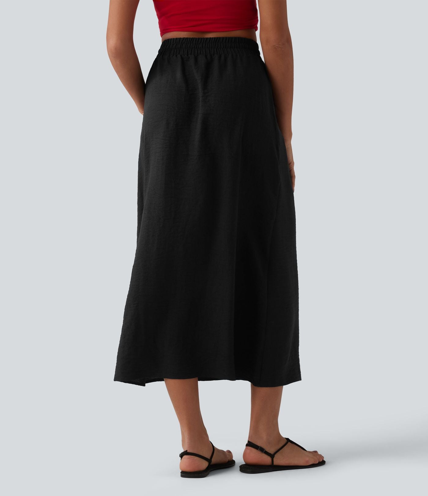 Jupe longue casual aspect lin taille haute avec cordon de serrage
