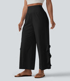 Pantalon large séchage rapide Breezeful™ taille haute à volants avec poches