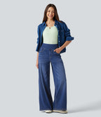 Jean décontracté Halara Flex™ large taille haute effet délavé avec poches