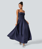 Breezeful™ Robe Débardeur Casual Dos Nu Poches Latérales Plissée Évasée Longue Séchage Rapide