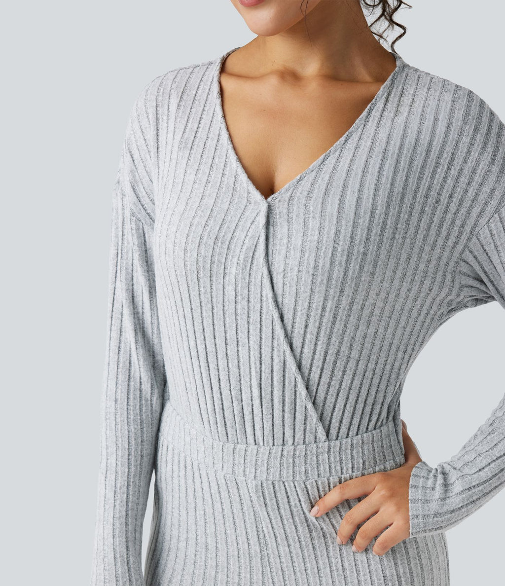 Combinaison casual côtelée maille col V manches longues - Easy Peasy