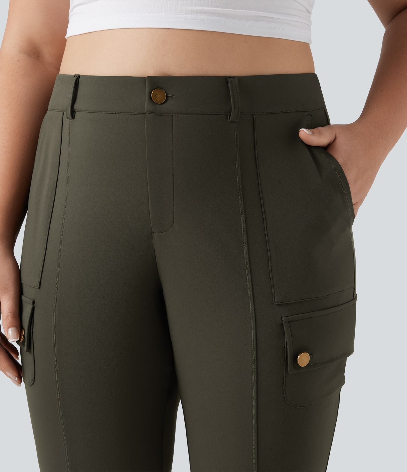 Pantalon cargo grande taille pedal pusher ajusté taille haute DayStretch avec poches
