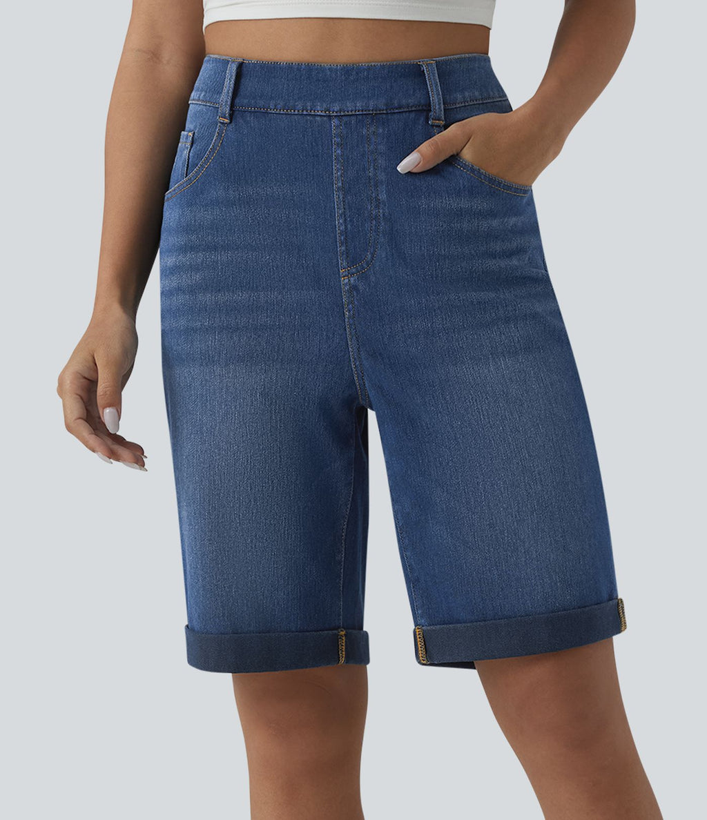 Short 7/8 tailleur Halara Flex™ denim casual ourlet roulotté taille haute avec poches