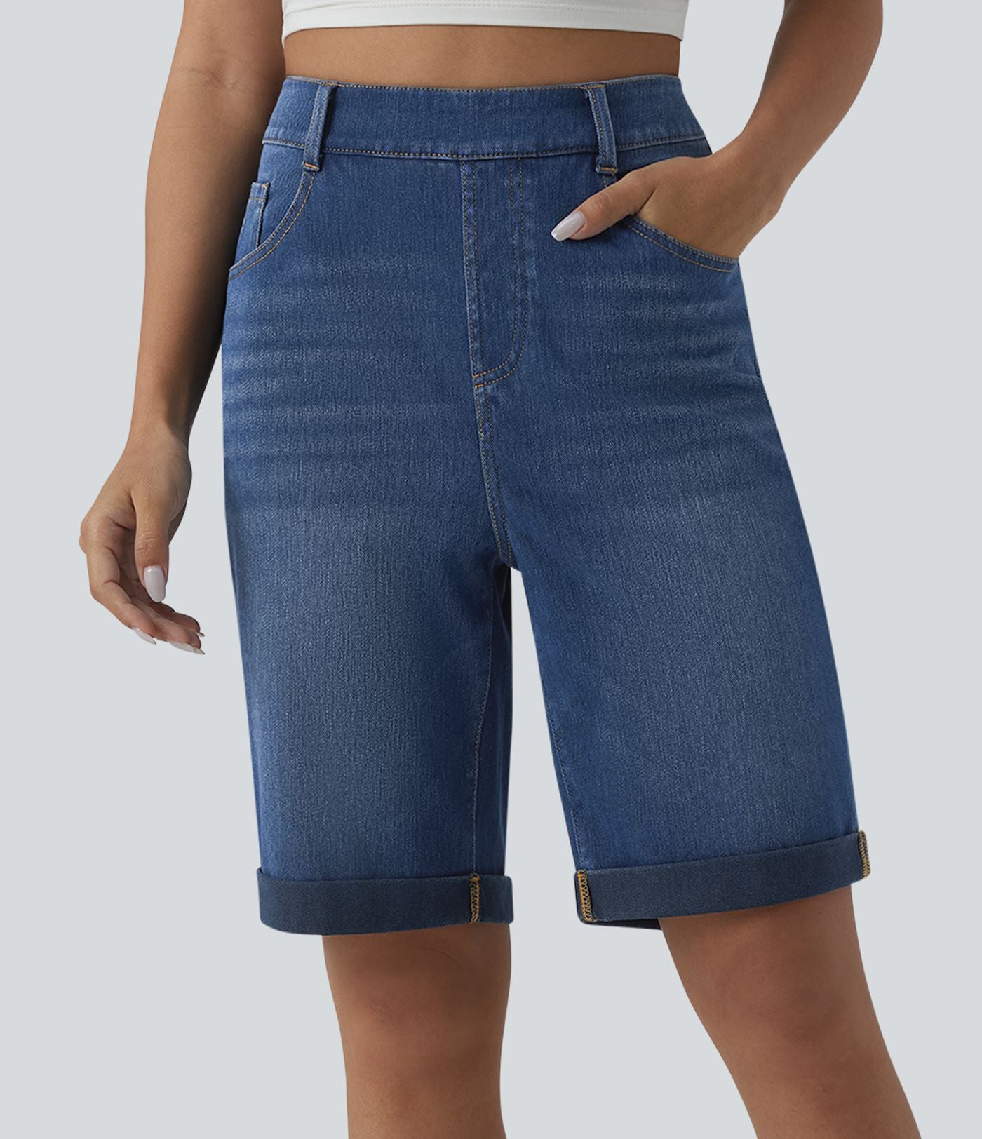 Short 7/8 tailleur Halara Flex™ denim casual ourlet roulotté taille haute avec poches
